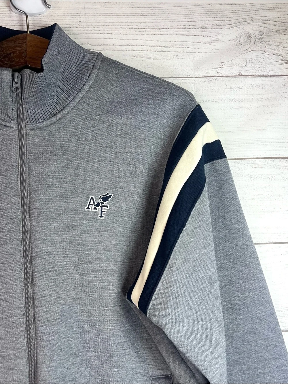 Vintage Abercrombie & Fitch Mens Gray Winged Foot Track Jacket Size L Preppy